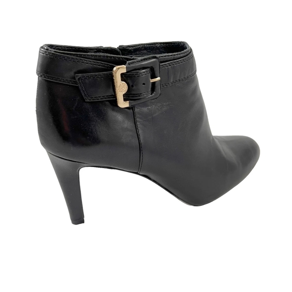 Vince Camuto Black Leather Ankle Boots with Gold Accent - Picture 2 of 5